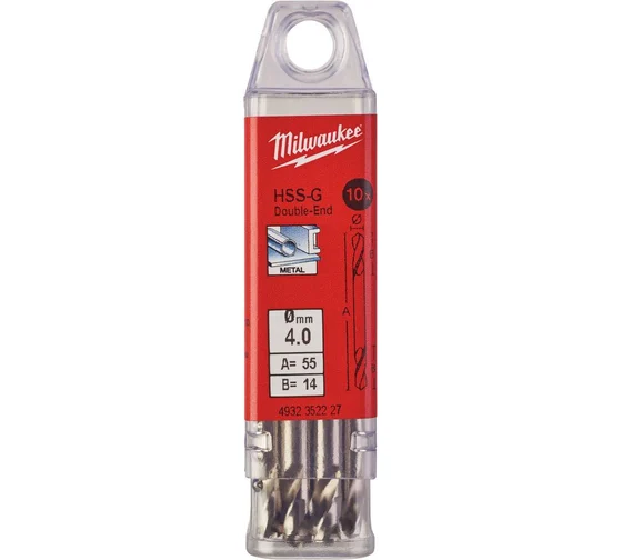 Сверло по металлу двухстороннее HSS-G DIN1412 (10 шт; 4х14х55 мм) Milwaukee 4932352227 Сверло по металлу двухстороннее HSS-G DIN1412 (10 шт; 4х14х55 мм) Milwaukee 4932352227